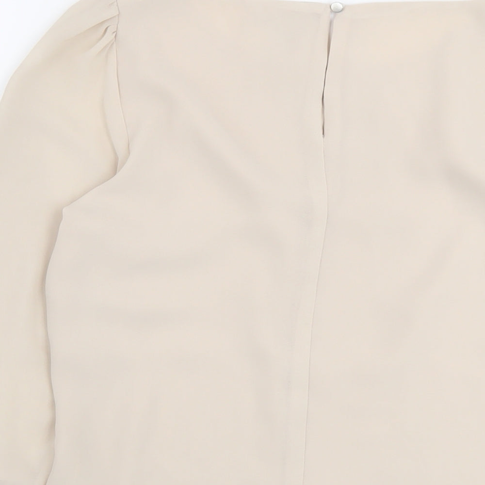 H&M Womens Beige Polyester Basic Blouse Size 4 Round Neck
