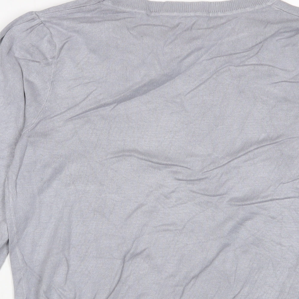 Oasis Womens Grey Crew Neck Viscose Pullover Jumper Size S - Bow, Beaded