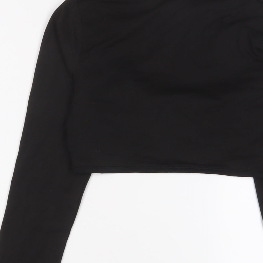 PRETTYLITTLETHING Womens Black Cotton Basic T-Shirt Size 10 Collared - Cut out