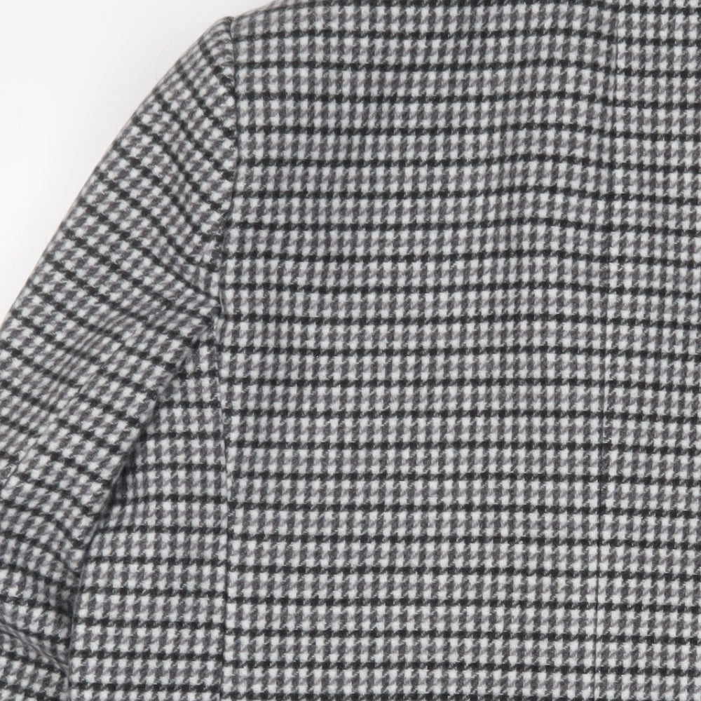 Marks & Spencer Womens Grey Plaid Overcoat Coat Size 16 Button - Pockets