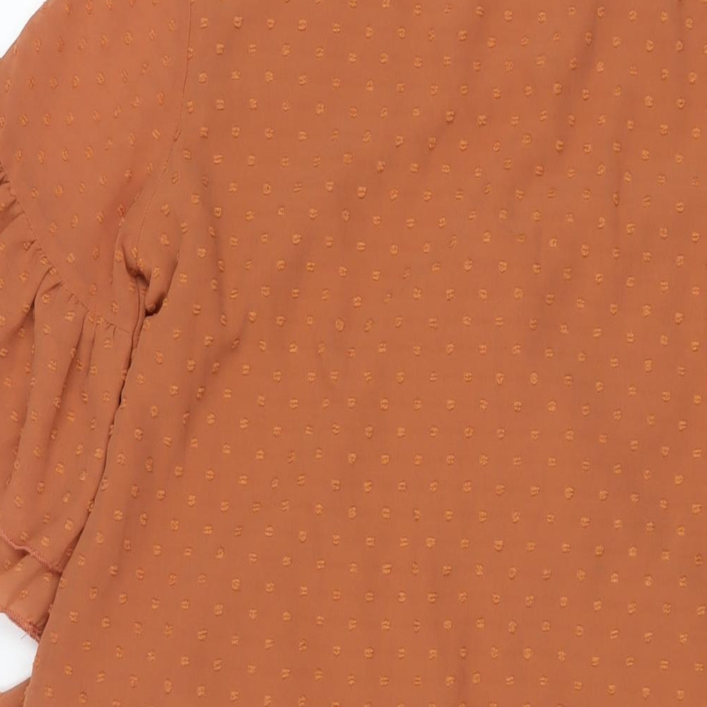 Boohoo Womens Brown Polyester A-Line Size 10 V-Neck Zip - Frill Bow