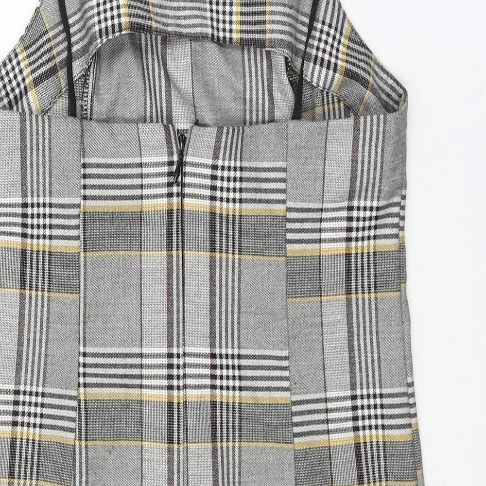 Urban Outfitters Womens Grey Check Polyester Mini Size XS Square Neck Zip