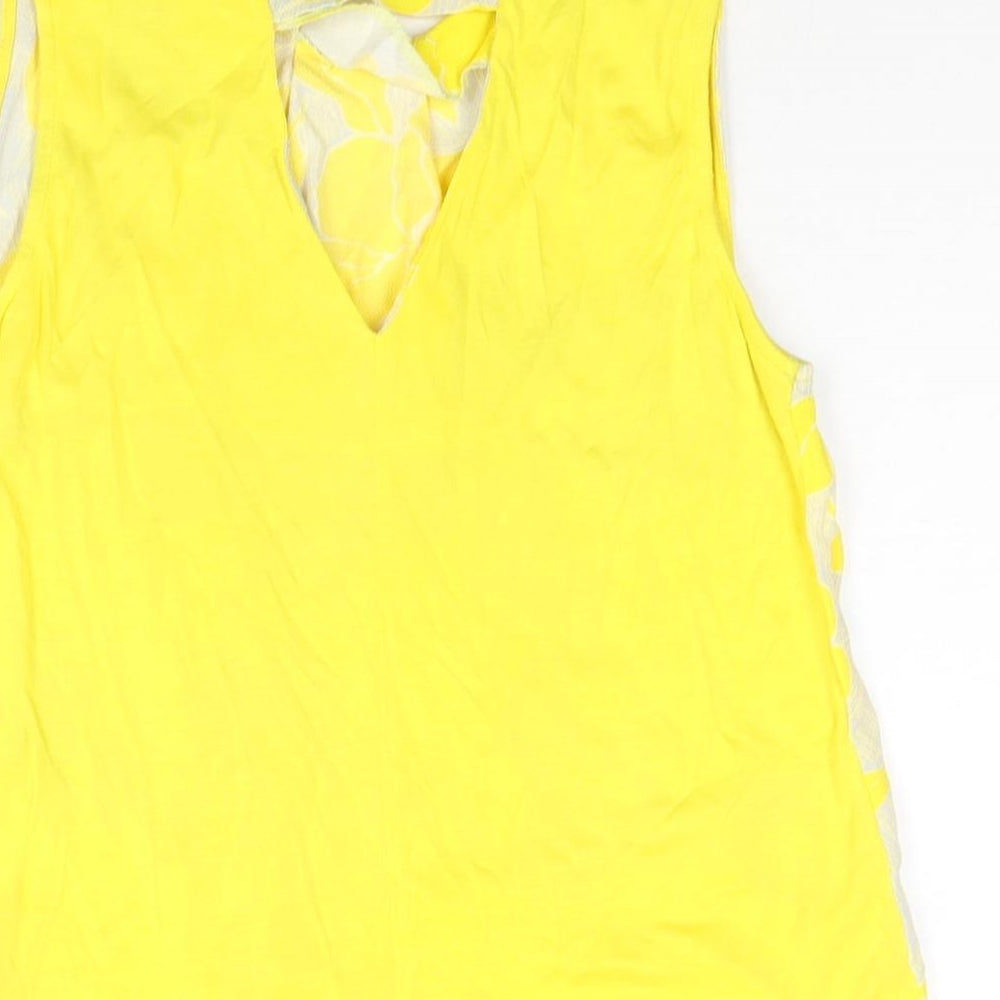Warehouse Womens Yellow Viscose Camisole Blouse Size 10 Round Neck - Floral Print