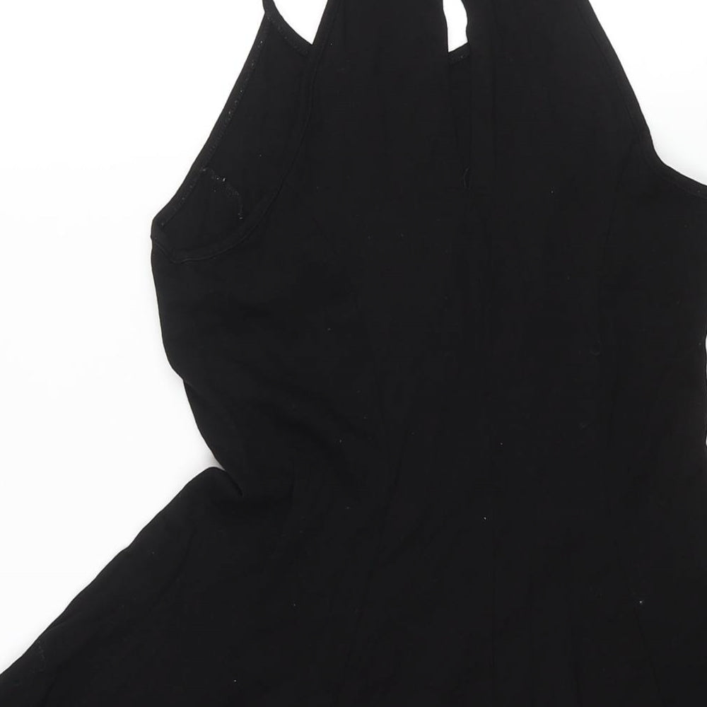ASOS Womens Black Viscose A-Line Size 8 Round Neck Button