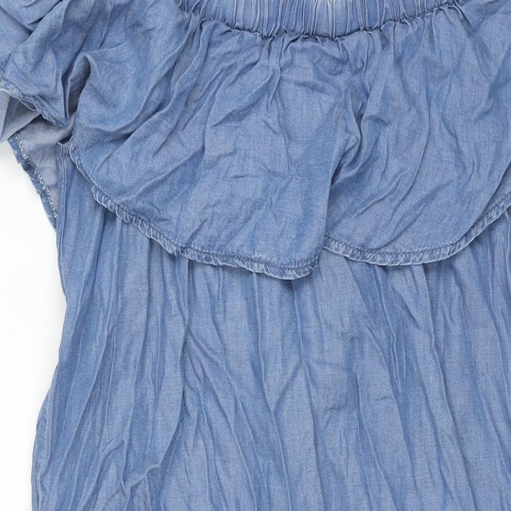 Dorothy Perkins Womens Blue Lyocell Shift Size 12 Off the Shoulder Pullover - Frill
