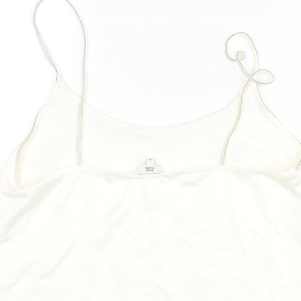 River Island Womens Ivory Polyester Camisole Blouse Size 10 V-Neck - Pearl Rhinestone Straps