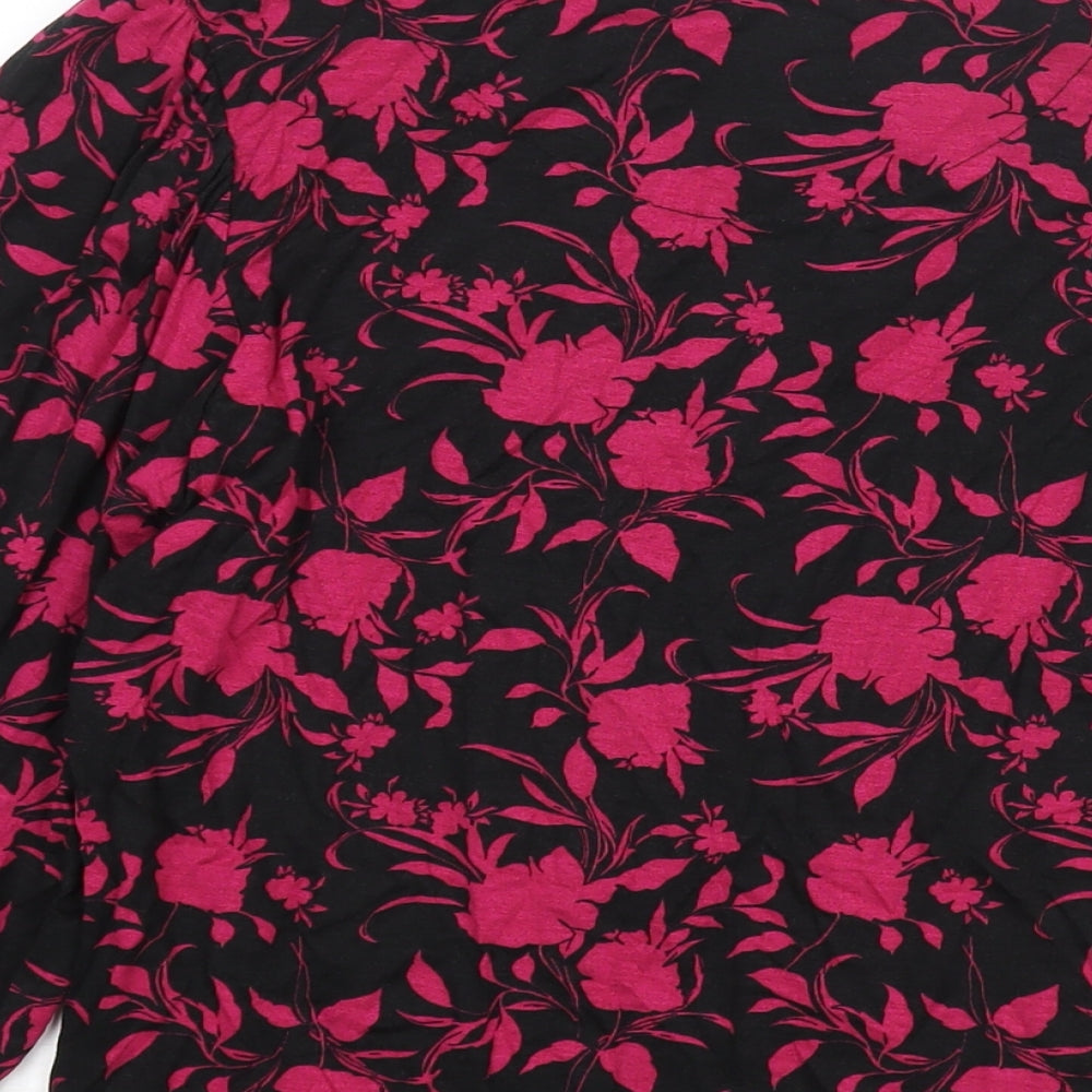 Principles Womens Pink Floral Viscose Basic Blouse Size 12 Round Neck - Bow Detail