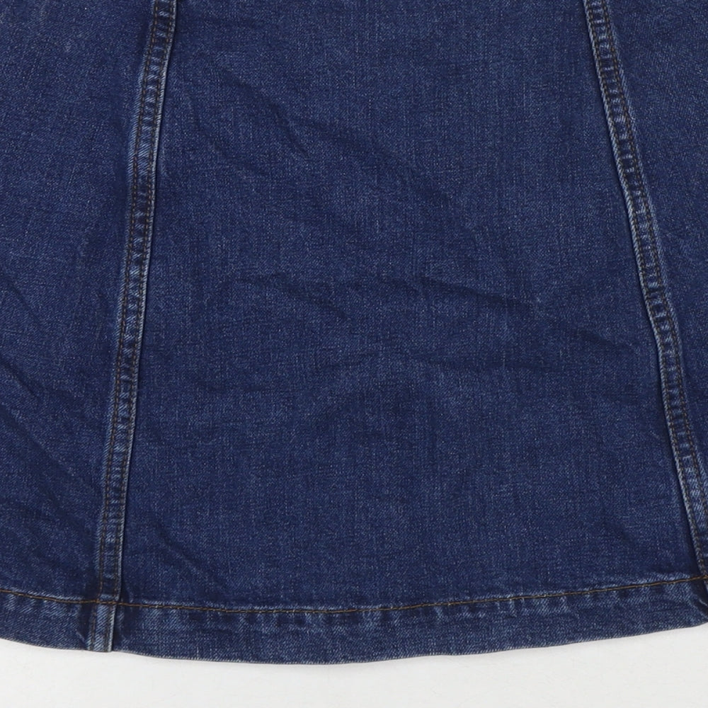 Topshop Womens Blue Cotton A-Line Skirt Size 30 Button