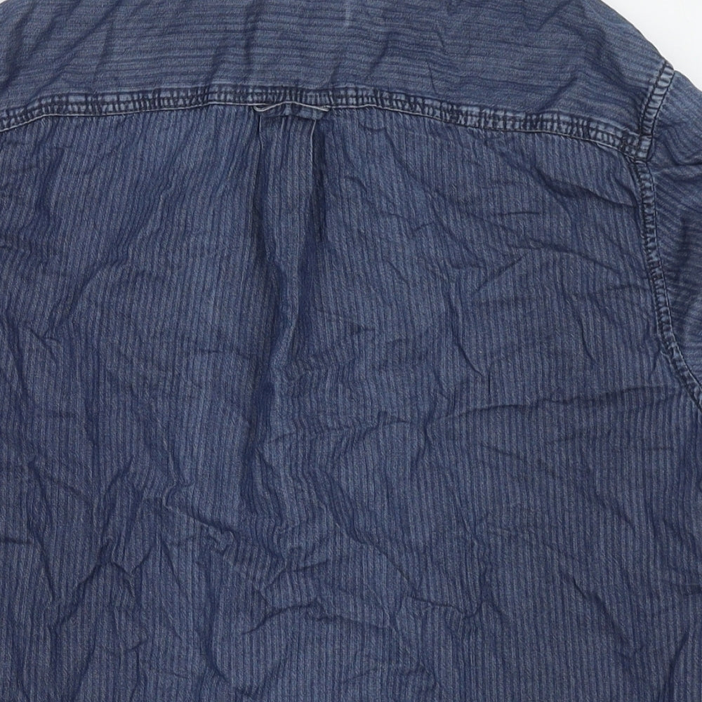 Marks & Spencer Mens Blue Striped Cotton Button-Up Size S Collared Button