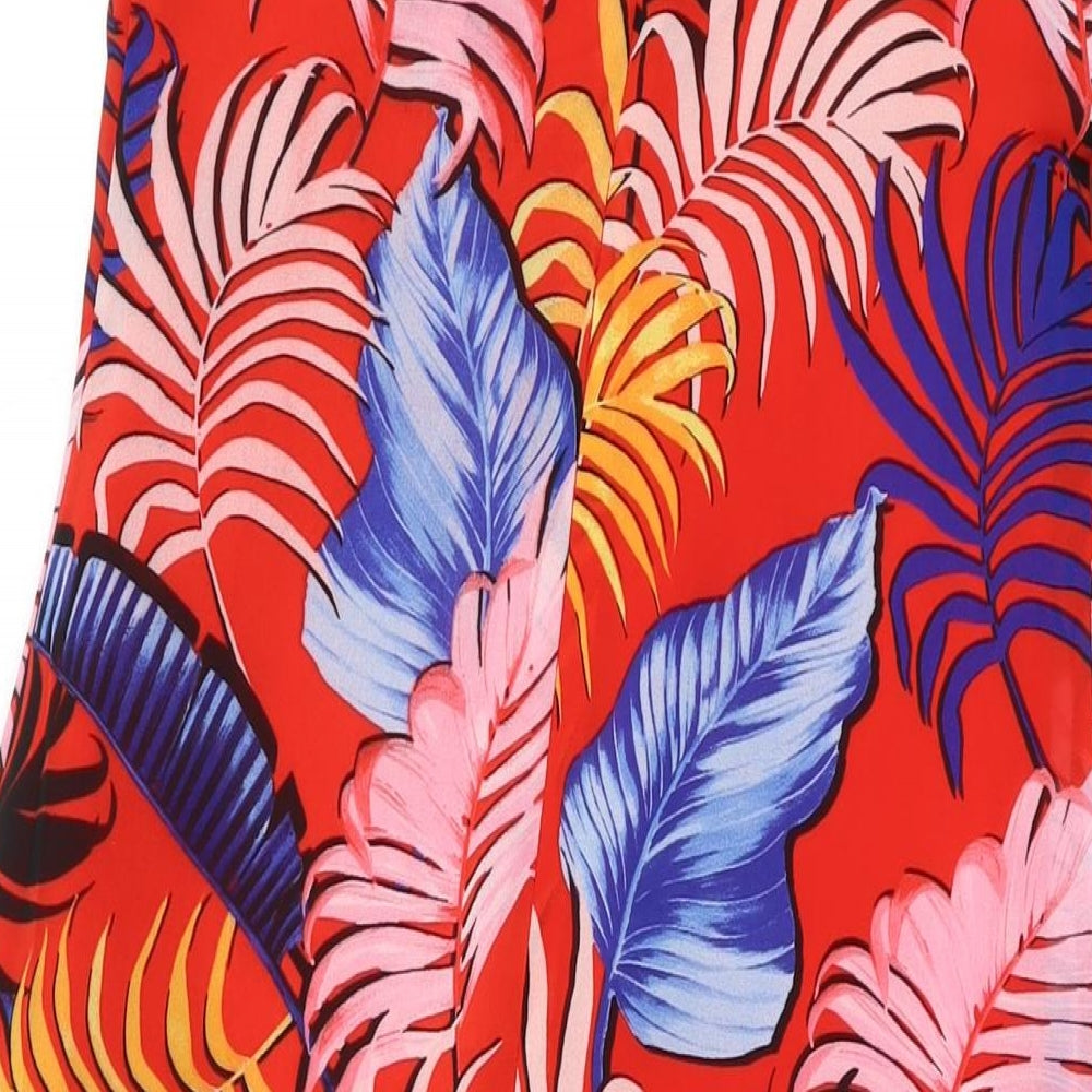 New Look Womens Red Geometric Polyester A-Line Size 6 Off the Shoulder Zip