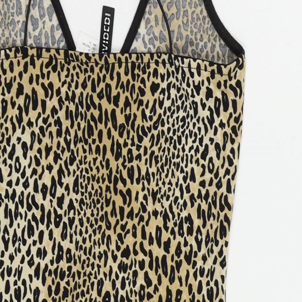 Divided by H&M Womens Beige Animal Print Polyester Bodycon Size 4 V-Neck Pullover