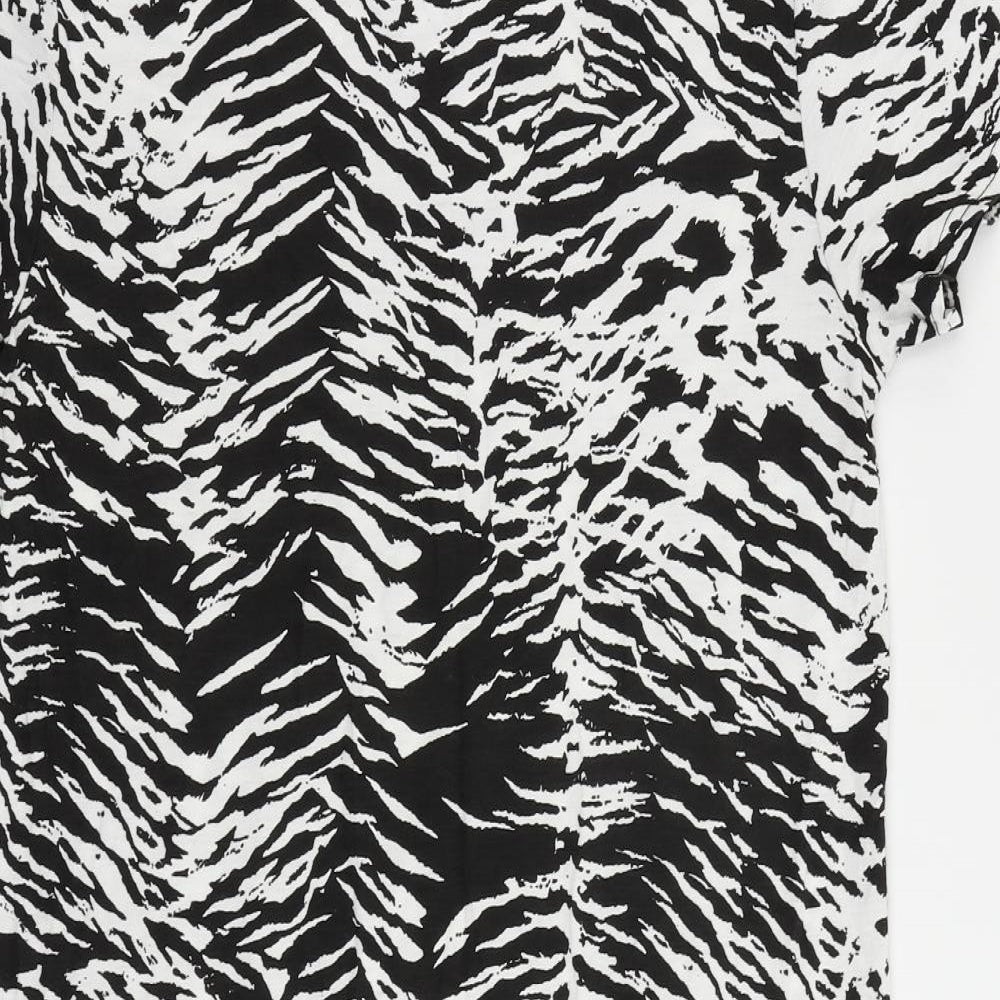 PRETTYLITTLETHING Womens Black Animal Print Viscose T-Shirt Dress Size 10 Crew Neck Pullover