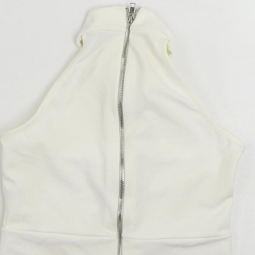 Missguided Womens White Polyester Cropped Tank Size 4 Halter