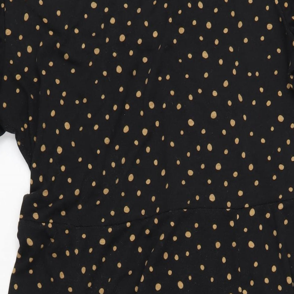 CERULEAN Womens Black Polka Dot Polyester A-Line Size L V-Neck Pullover
