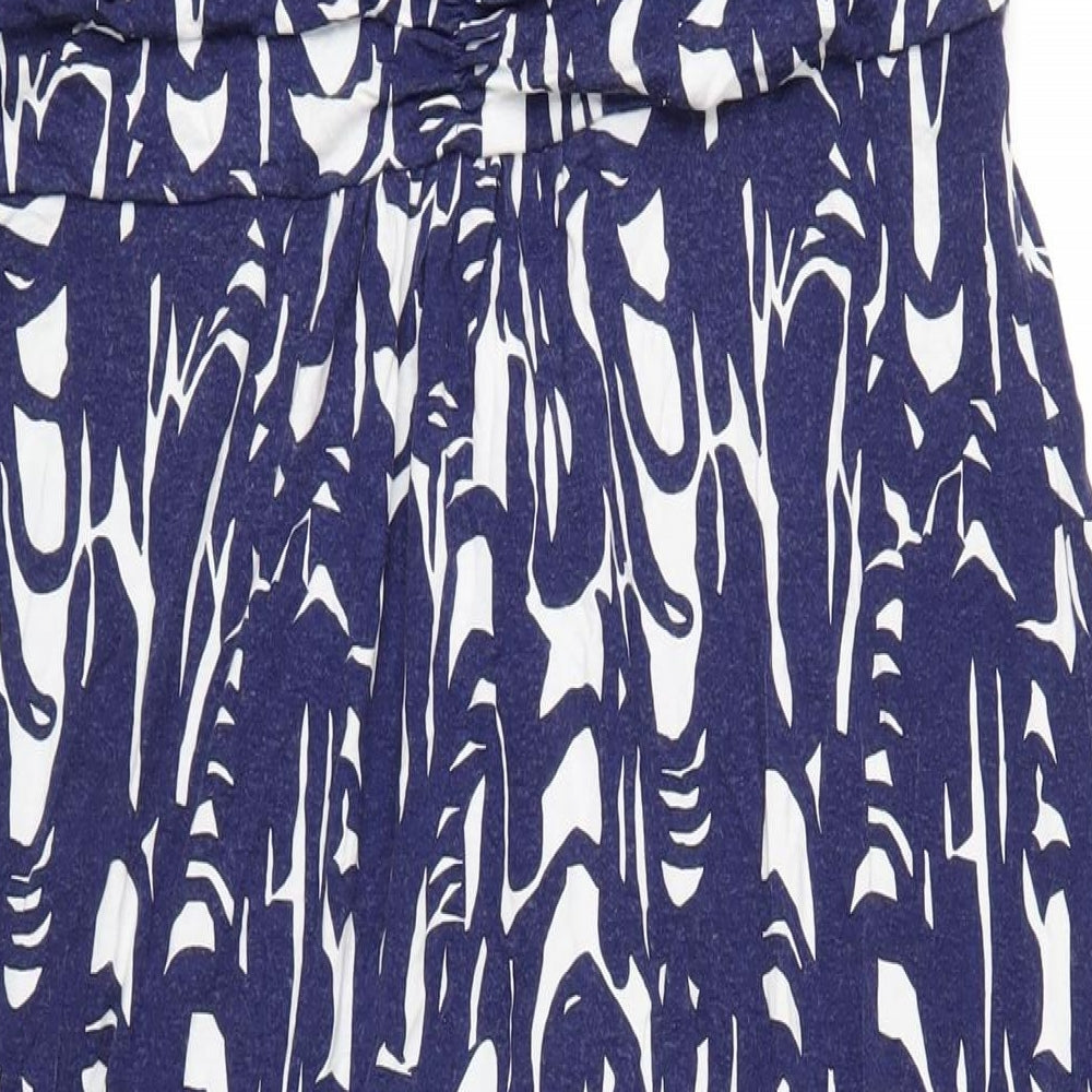 Pure Womens Blue Geometric Viscose A-Line Size 16 V-Neck Pullover