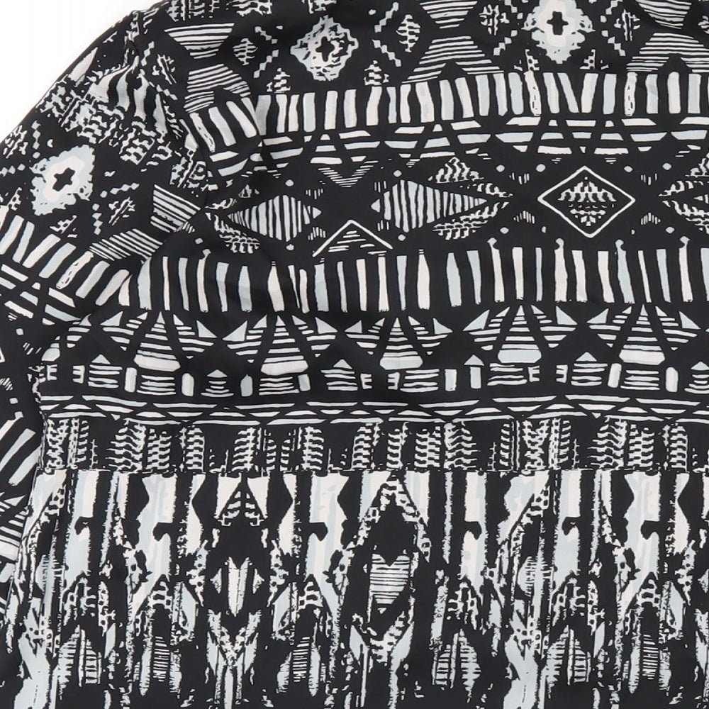 Bob Mackie Womens Black Geometric Polyester Basic Button-Up Size XS Collared