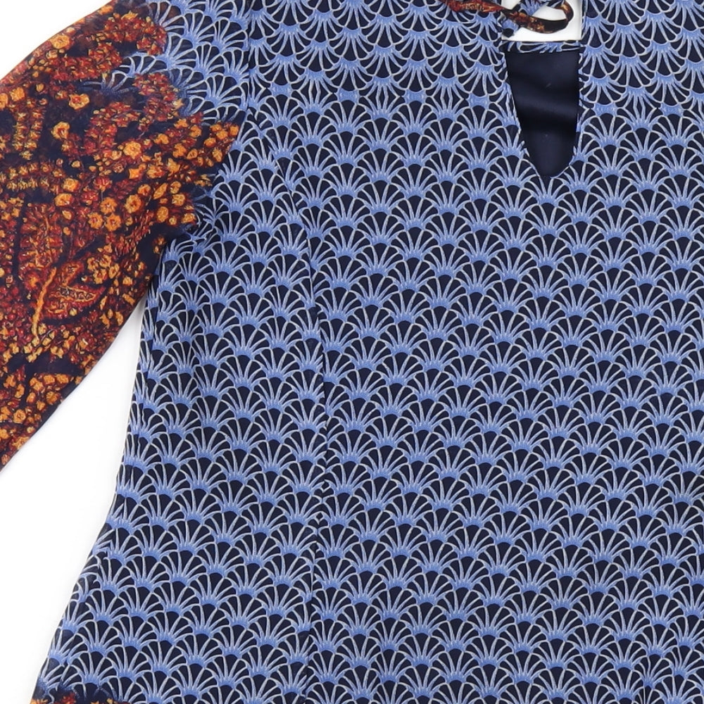 QED London Womens Multicoloured Geometric Polyester A-Line Size 8 Round Neck Tie