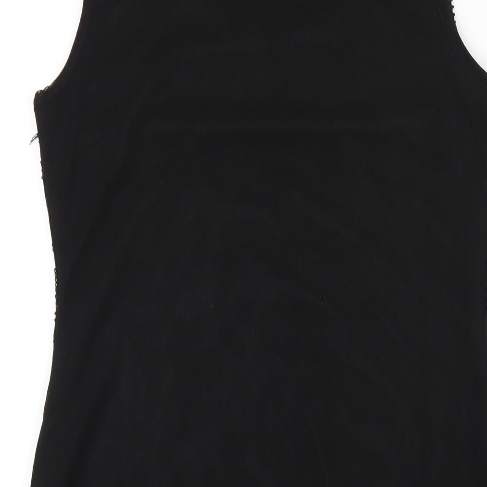 Izabel London Womens Black Geometric Nylon Tank Dress Size 8 Round Neck Pullover