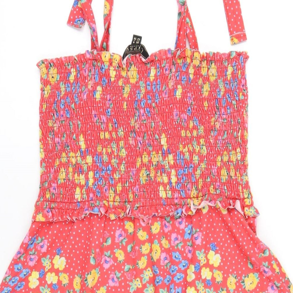 Lipsy Womens Red Floral Polyester Skater Dress Size 8 Square Neck Pullover
