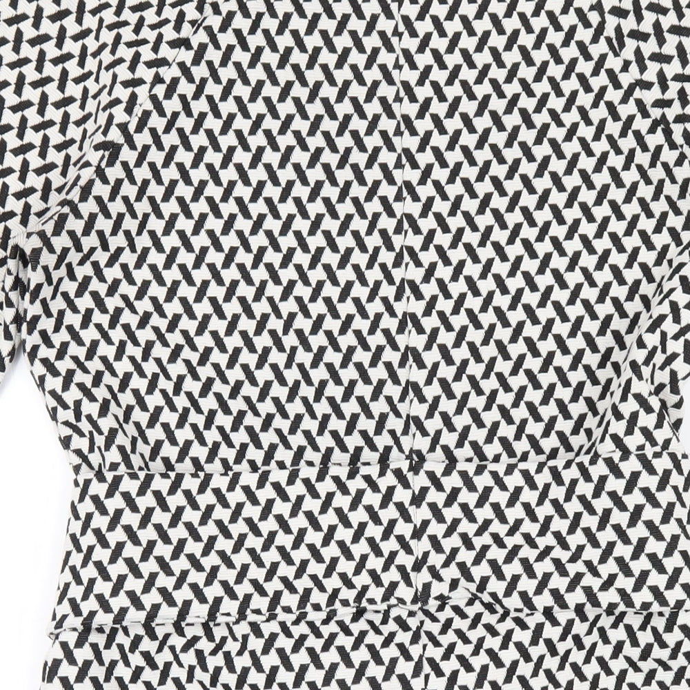 NEXT Womens Black Geometric Polyester A-Line Size 8 Round Neck Zip