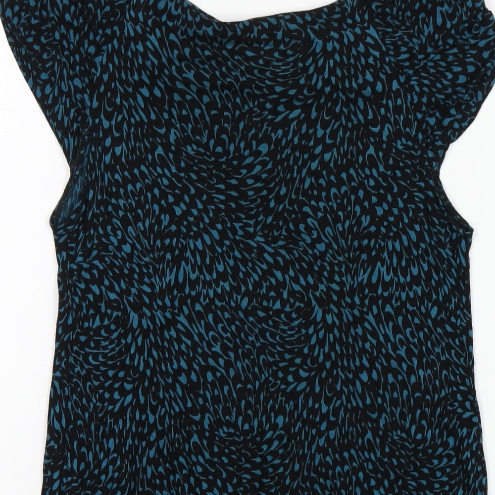 Dorothy Perkins Womens Blue Geometric Viscose Basic T-Shirt Size 8 Round Neck