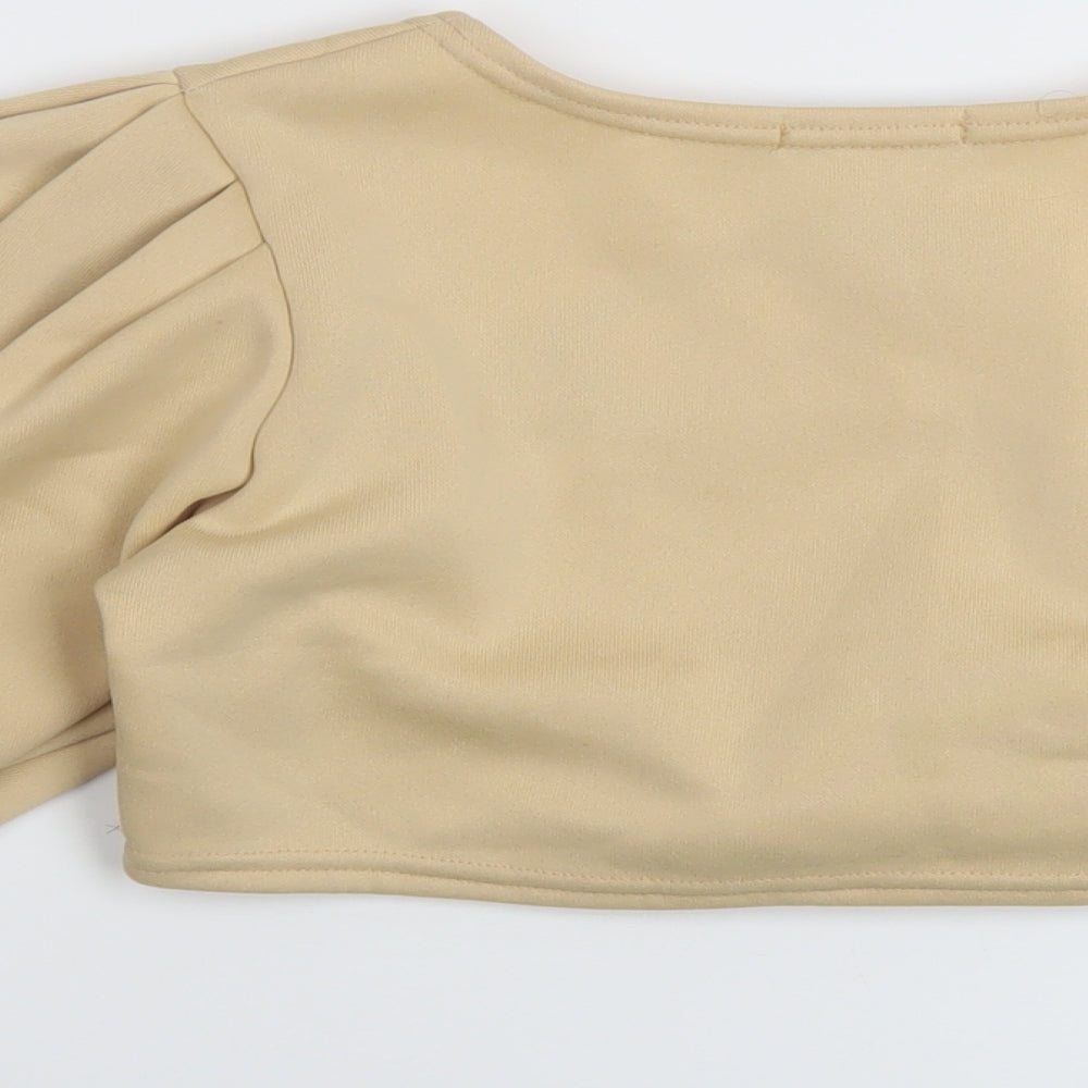 Stylewise Womens Beige Polyester Cropped Blouse Size L Square Neck