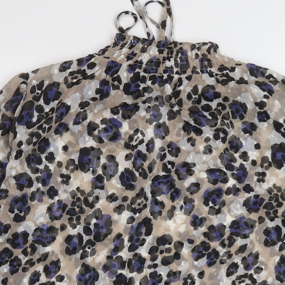 Marks & Spencer Womens Multicoloured Animal Print Polyester Basic Blouse Size 10 Mock Neck