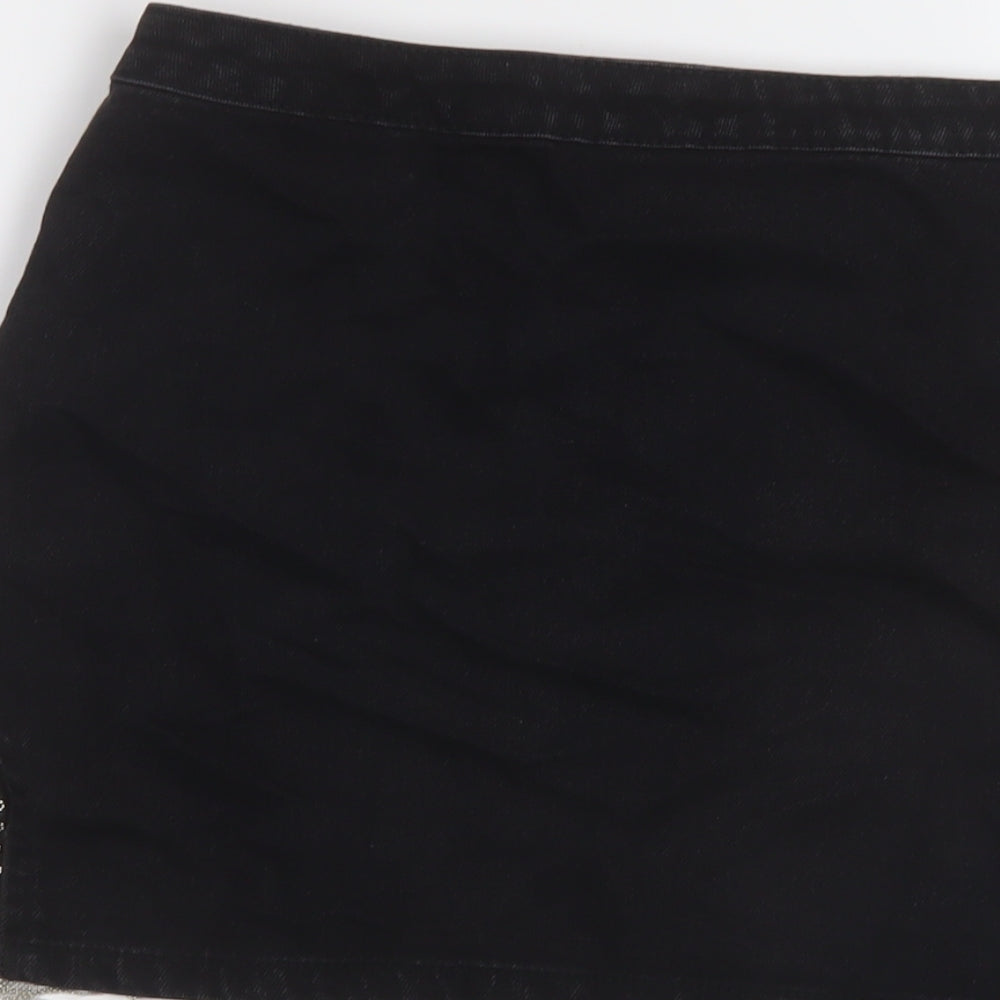 Denim & Co. Womens Black Cotton Mini Skirt Size 8 Zip