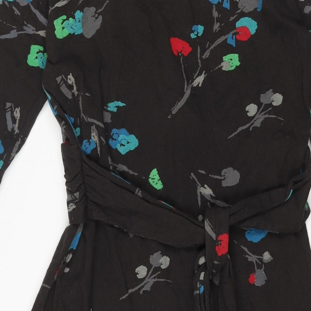Amari Womens Brown Floral Cotton Shift Size 6 V-Neck Pullover - Belted