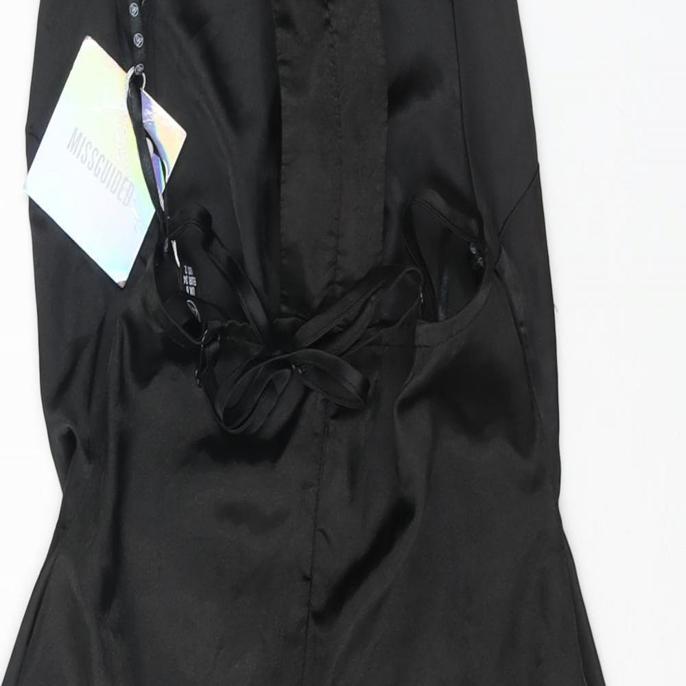 Missguided Womens Black Polyester Mini Size 6 Mock Neck Zip - Cut Out Detail
