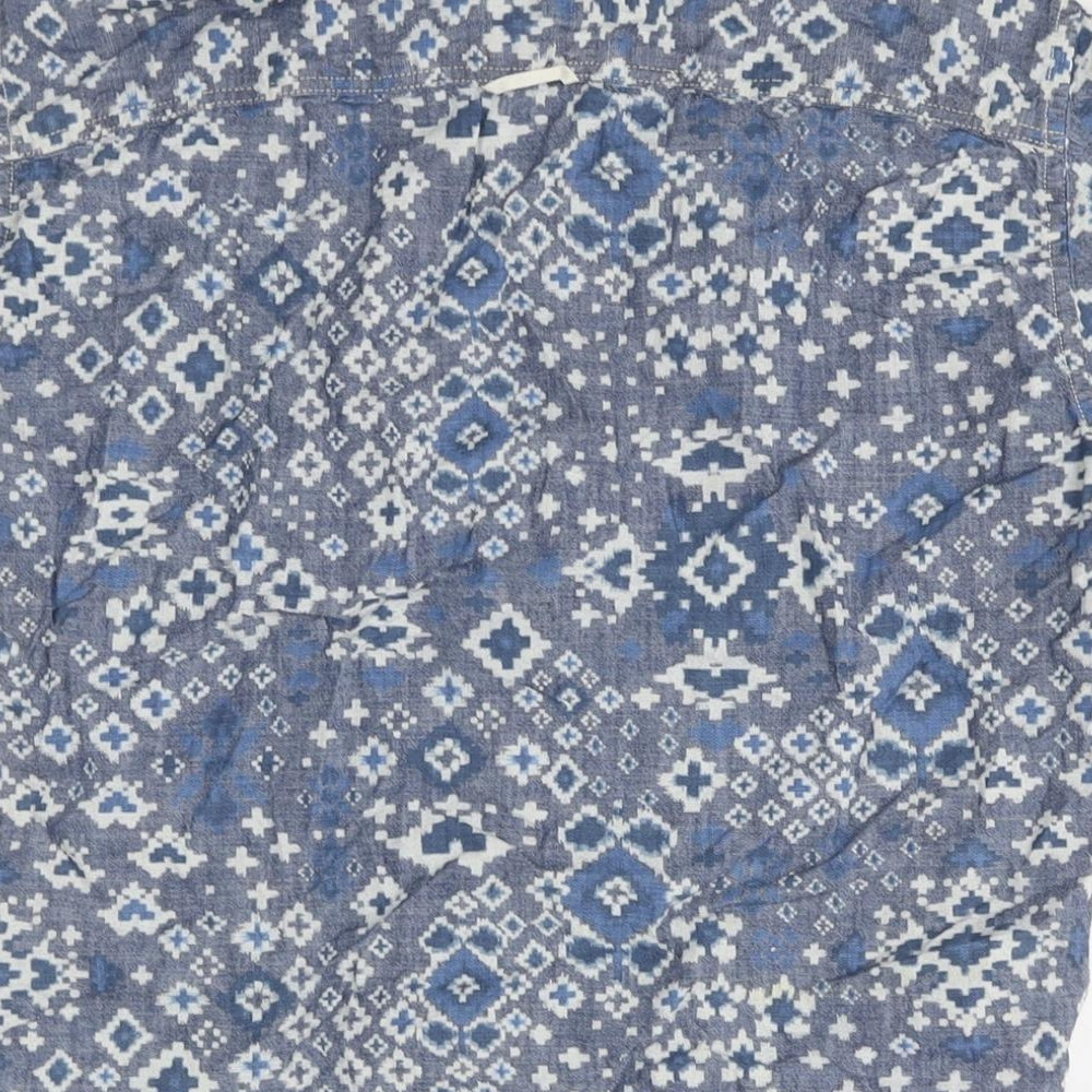 Gap Mens Blue Geometric Cotton Button-Up Size XS Collared Button