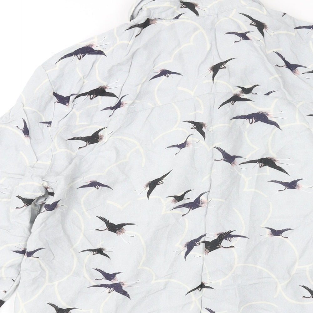 Topshop Womens Blue Geometric Viscose Basic Button-Up Size 6 Collared - Bird Print