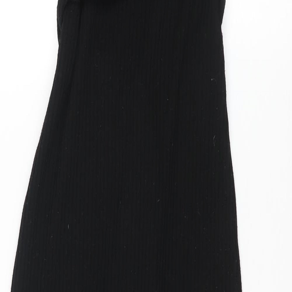 Topshop Womens Black Polyester Tank Dress Size 10 Scoop Neck Pullover - Belted