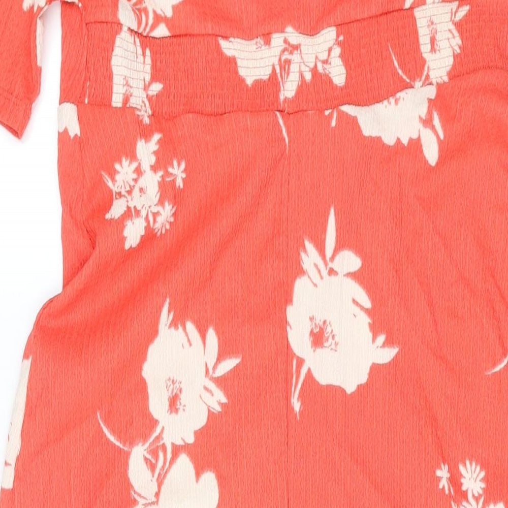 New Look Womens Red Floral Polyester A-Line Size 10 Round Neck Button