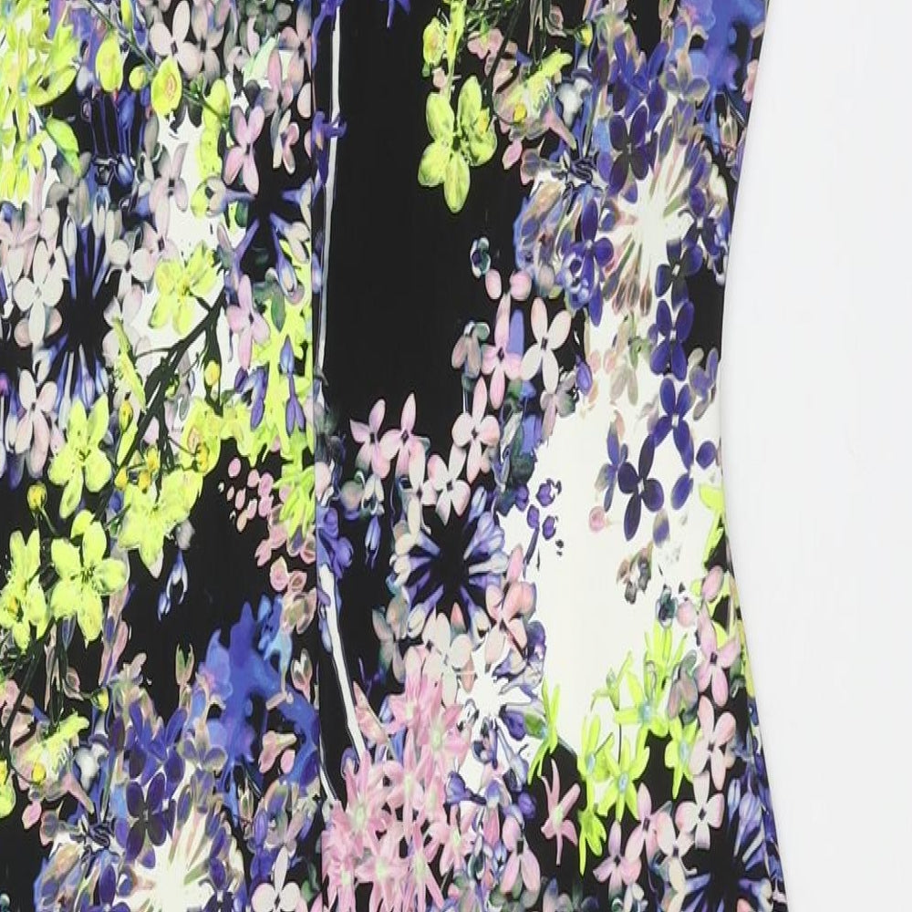 Marks & Spencer Womens Multicoloured Floral Polyester Pencil Dress Size 12 Round Neck Zip