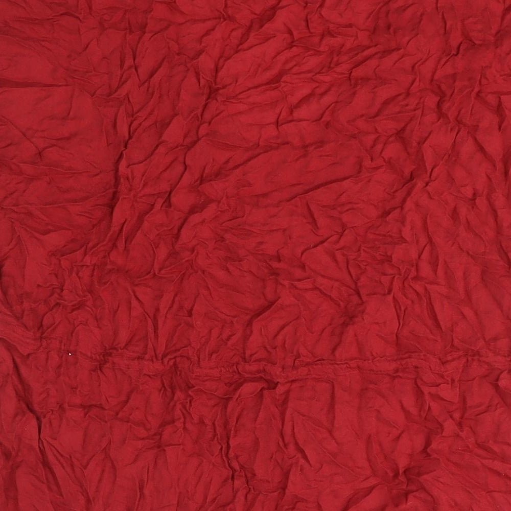 New Look Womens Red Cotton Basic Blouse Size 12 V-Neck - Raw Hem Drawstring Detail