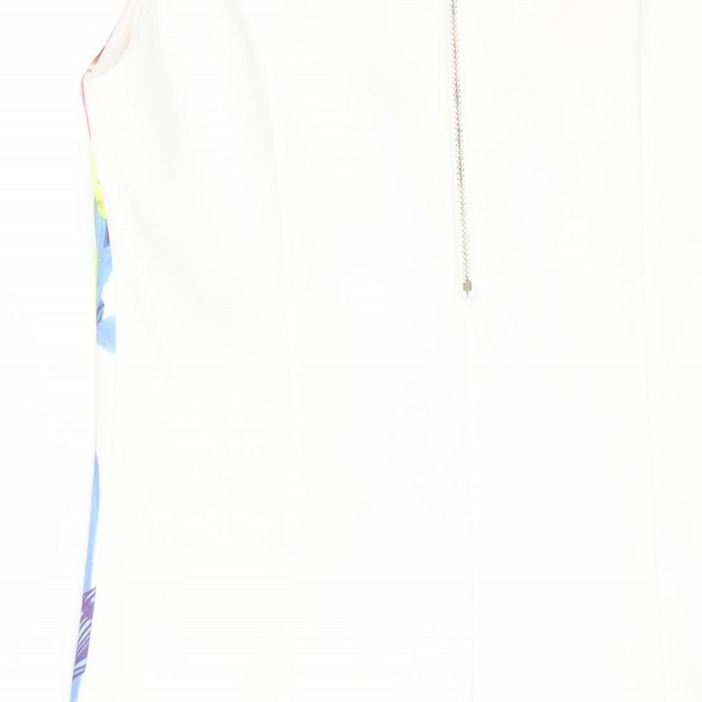 SaSa Womens White Polyester Shift Size M Round Neck Zip - Floral Print