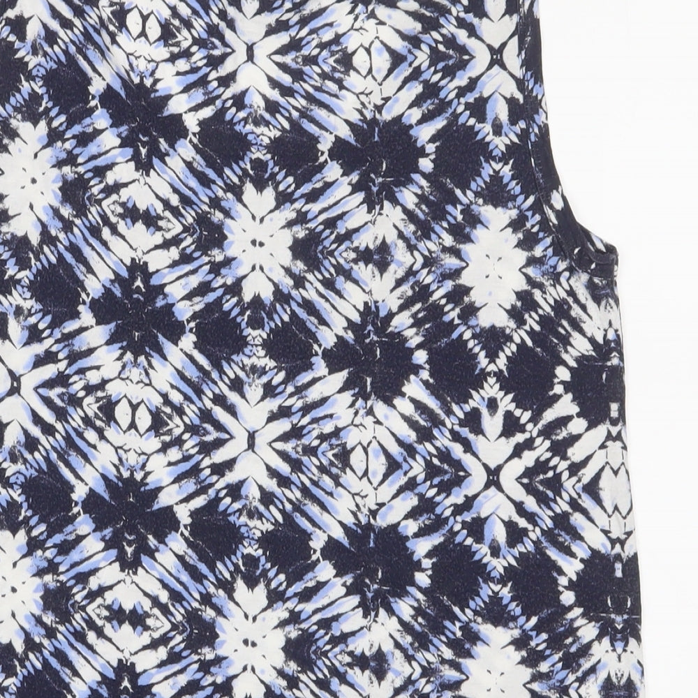 Dorothy Perkins Womens Blue Geometric Viscose Basic Tank Size 10 Scoop Neck