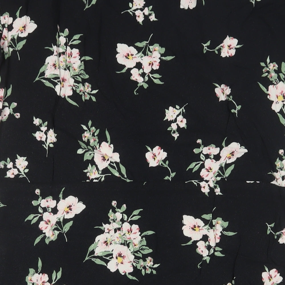 VERO MODA Womens Black Floral Viscose A-Line Size L Crew Neck Pullover - Drawstring