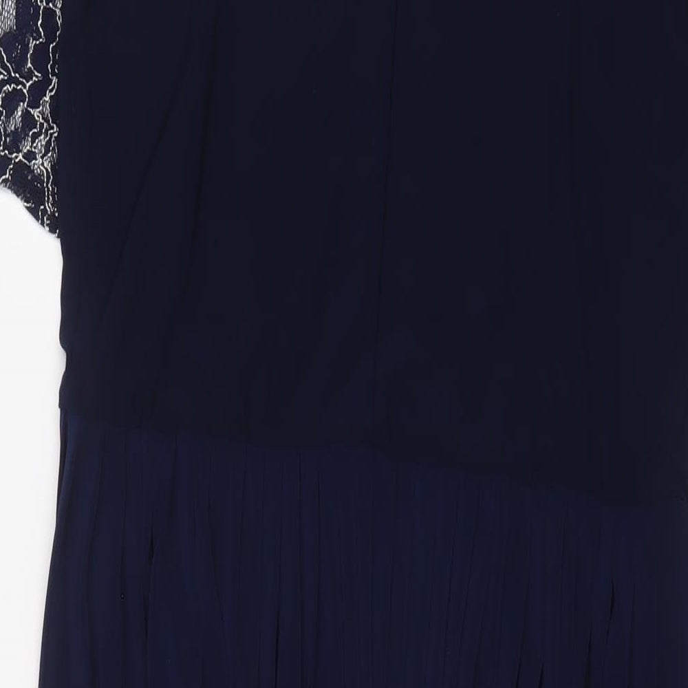ASOS Womens Blue Polyester A-Line Size 10 Crew Neck Button - Lace, Pleated