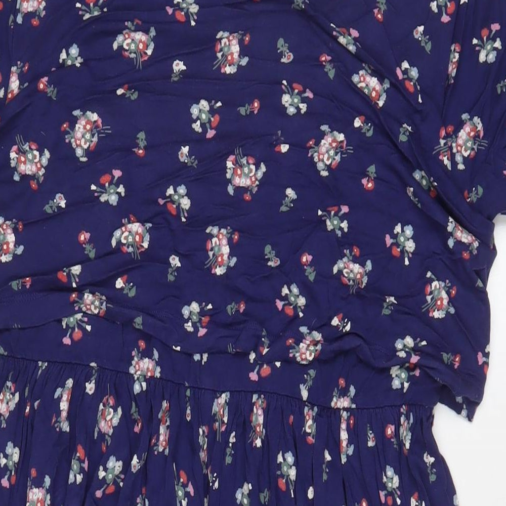 ASOS Womens Blue Floral Viscose A-Line Size 10 Boat Neck Pullover