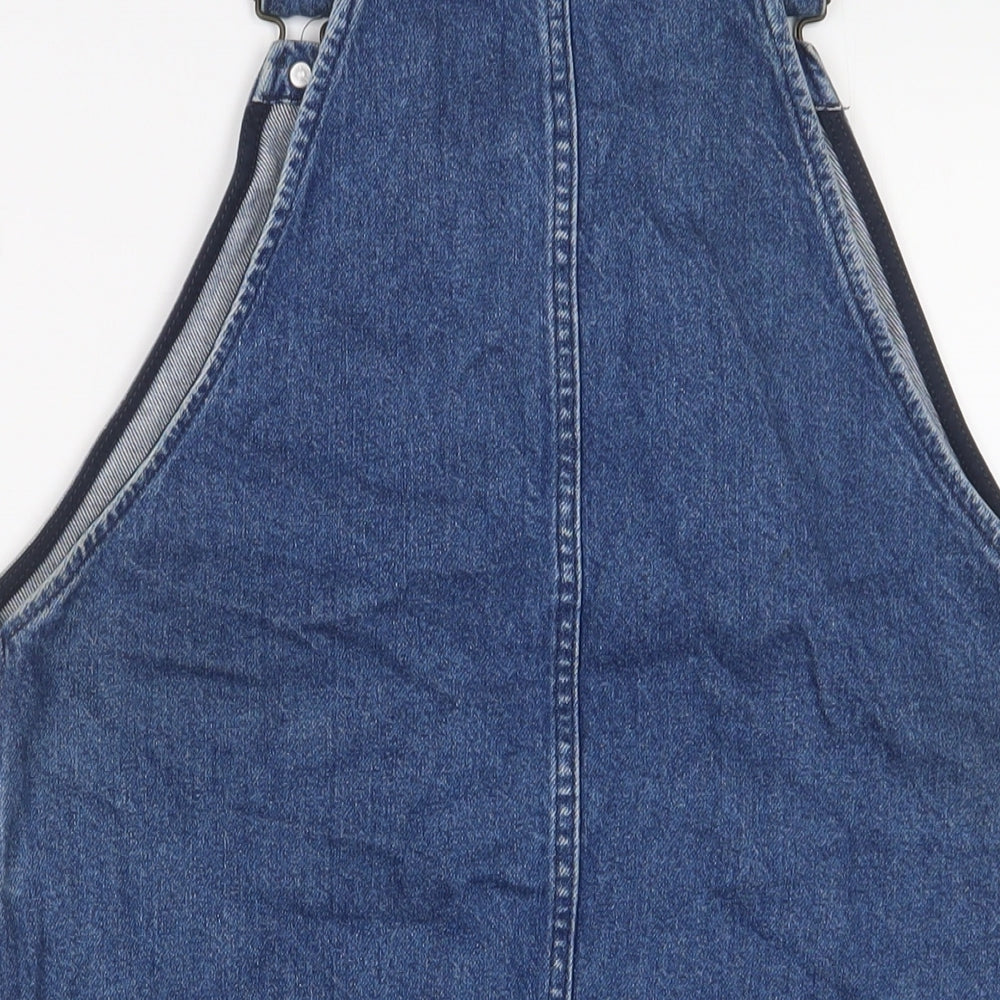 New Look Womens Blue Cotton Pinafore/Dungaree Dress Size 8 Square Neck Button