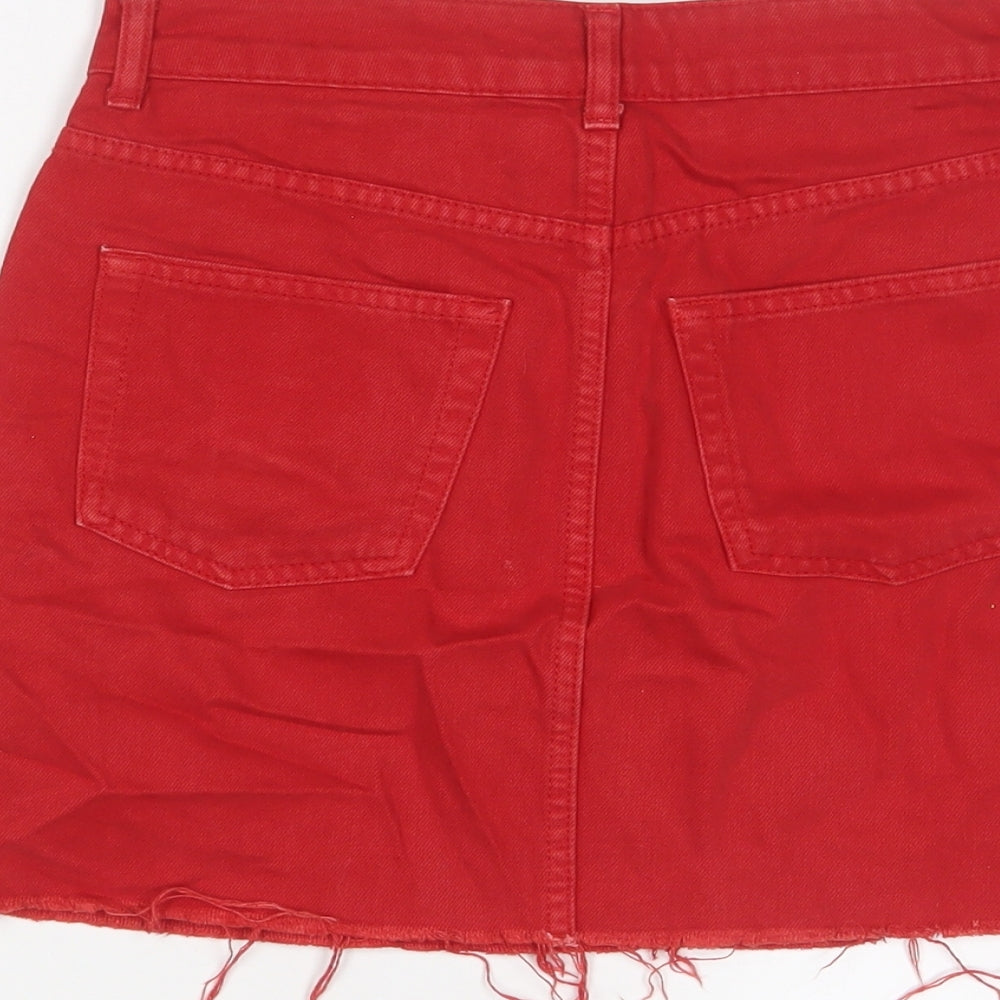 Topshop Womens Red Cotton A-Line Skirt Size 8 Zip