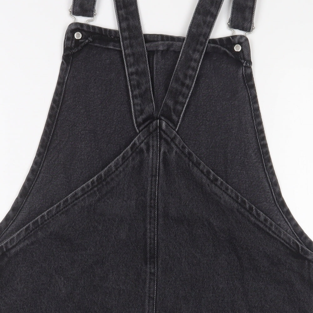 Topshop Womens Grey Cotton A-Line Size 12 Square Neck Buckle