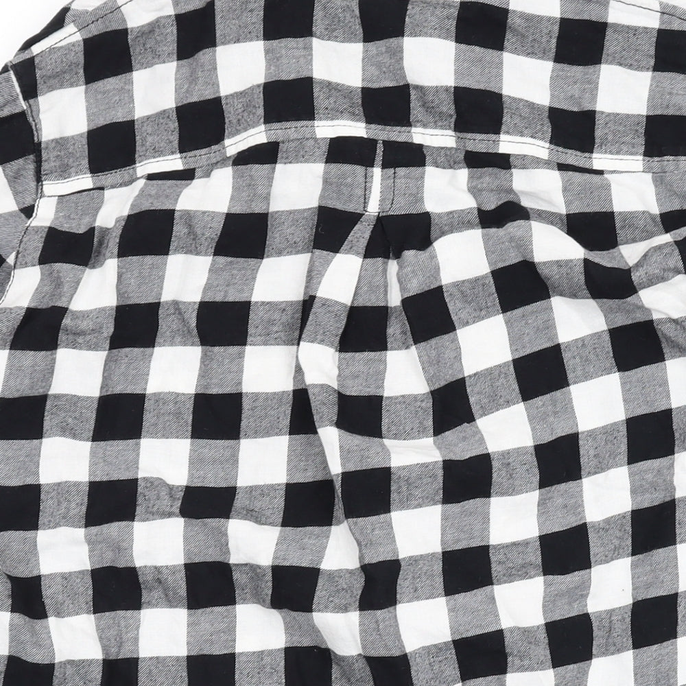 H&M Womens Black Check Cotton Basic Button-Up Size 8 V-Neck