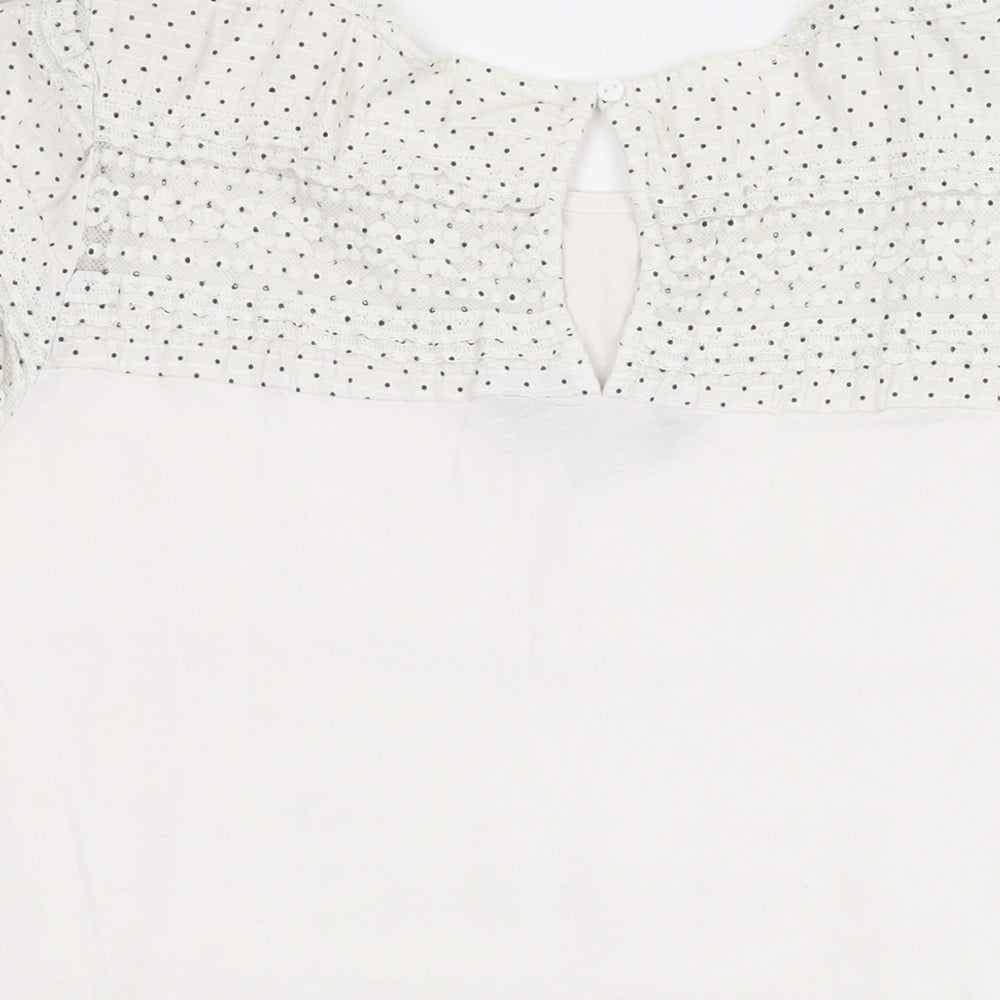Dorothy Perkins Womens Ivory Polka Dot Cotton Basic T-Shirt Size 16 Round Neck