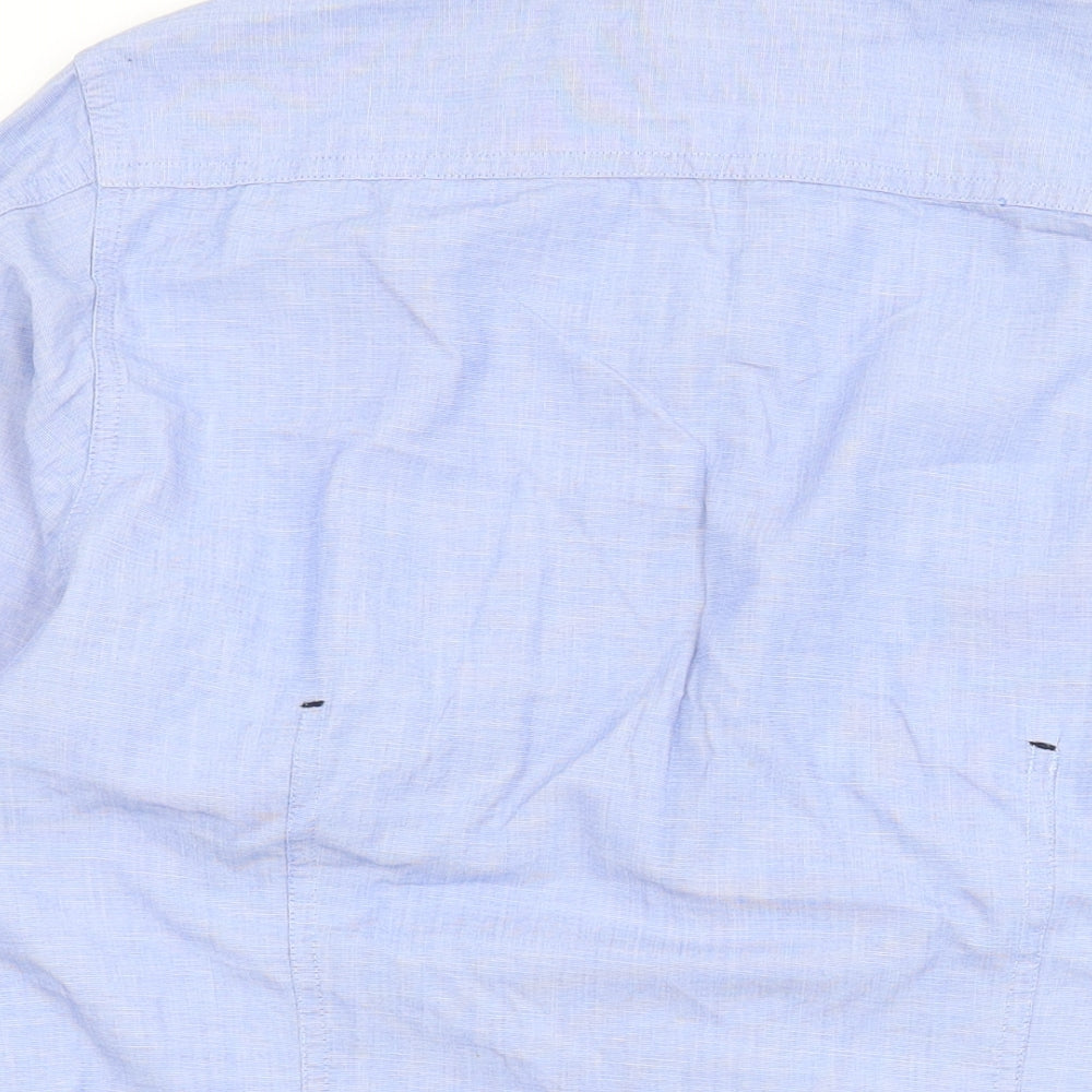 Topman Mens Blue Cotton Button-Up Size S Collared Button