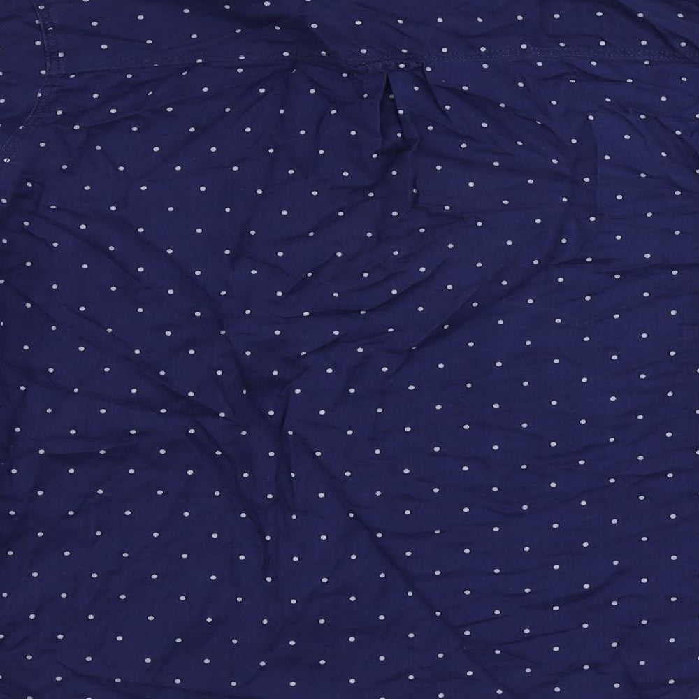 H&M Womens Blue Polka Dot Cotton Basic Button-Up Size 10 Collared