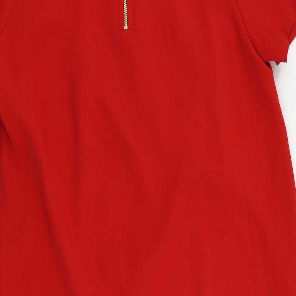 Marks & Spencer Womens Red Polyester Shift Size 12 Boat Neck Zip - Pockets