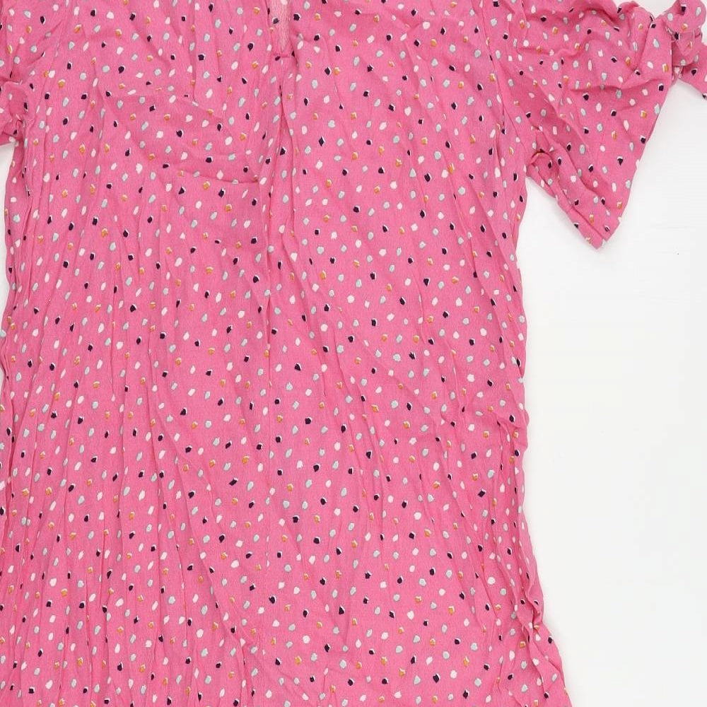Monki Womens Pink Geometric Viscose A-Line Size XS Round Neck Button